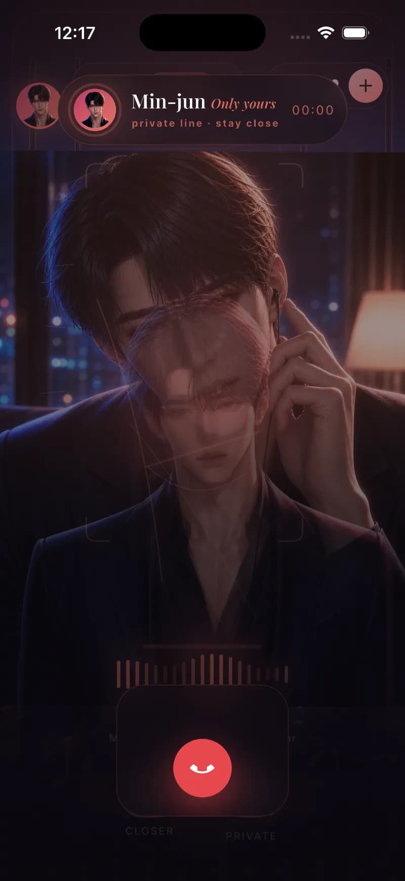 A late-night call screen, the room narrowed until it is only the two of you.